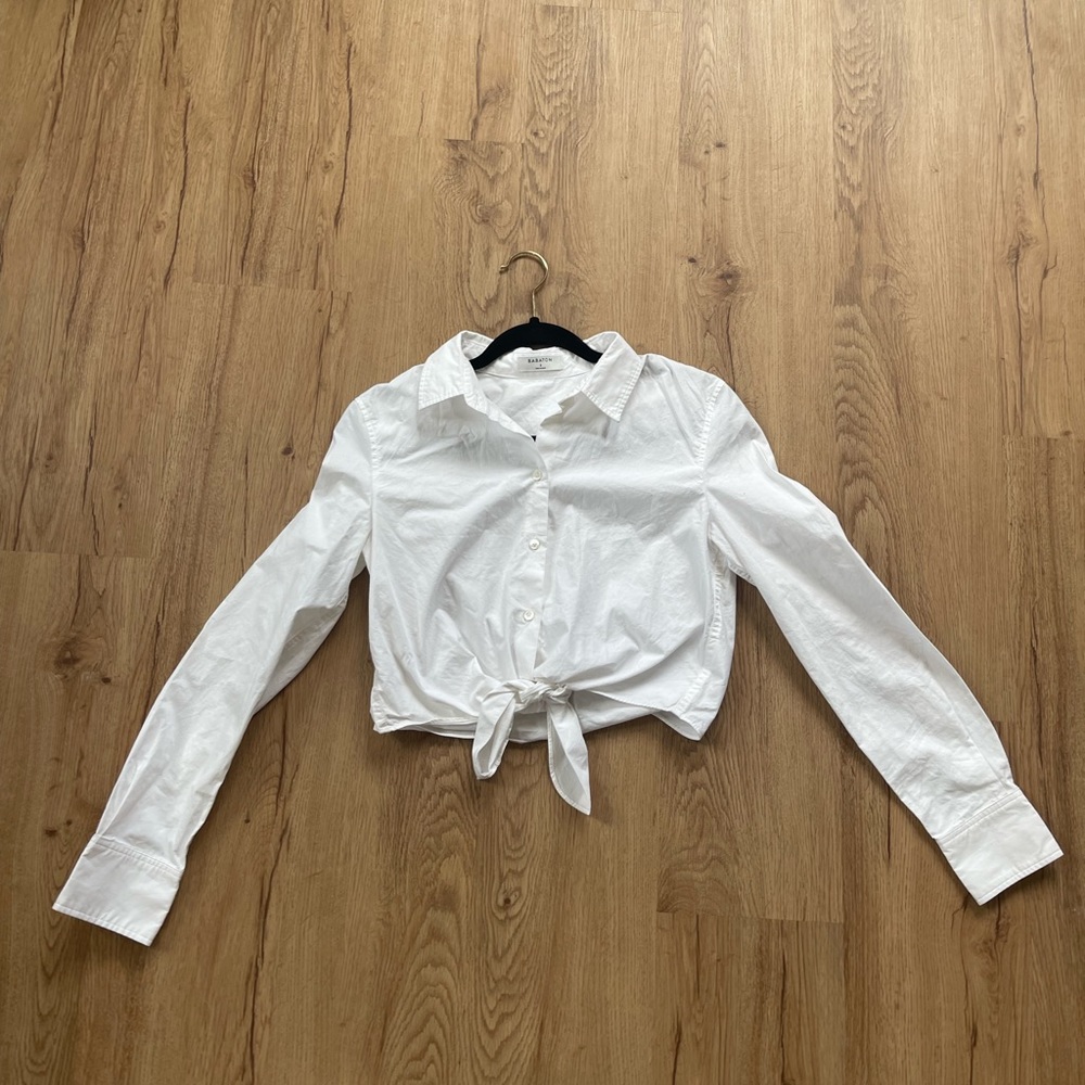 Babaton Crisp White Crop Tie Button Up Shirt